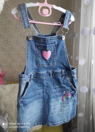 Сарафан, джинсовый, девочка, 5-6 лет, плотный, синий1 фото