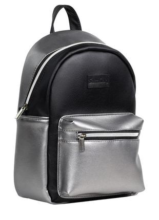 Стильний жіночий комбінований (темне срібно+чорний) рюкзак