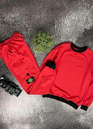 Брендовый мужской костюм стон айленд/качественный костюм stone island в красном цвете
