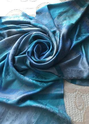 Изумительный бирюзово-голубой  палантин из натурального шелка5 фото