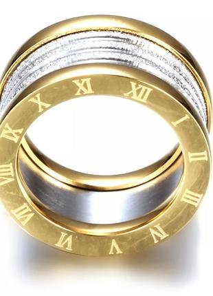 Колецо кольцо bvlgari шайба кольцо кольца сталь серебро позолота 16р 16 римские цифры золото2 фото
