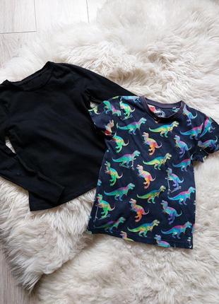 🤎💙❤️ отличный комплект из лонгслива и футболки с динозаврами