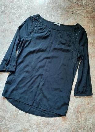 Блуза рубашка котон черная хлопок 3/4 рукав трапеция  сорочка укороченный рукав