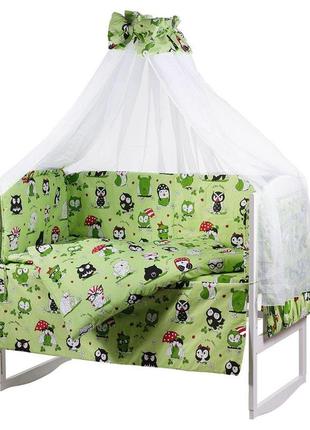 Комплект змінного постільної білизни в дитяче ліжечко 9 в 1 з балдахіном і захистом, бязь бавовна 100%