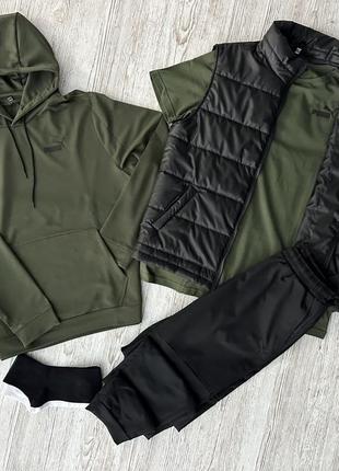 Комплект 5в1 спортивний костюм puma худі + штани + футболка puma + жилетка + шкарпетки 2 пари