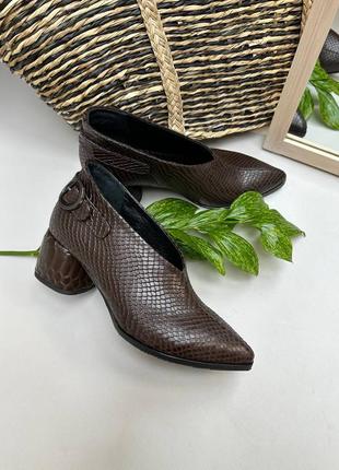 Эксклюзивные туфли ботильоны из натуральной итальянской кожи и замша женские на каблуке