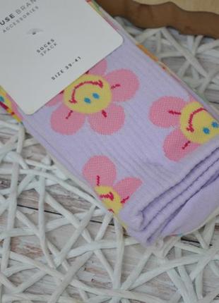 36-38 / 39-41 р нові фірмові жіночі шкарпетки набір 3 пари яскравих шкарпеток квіти смайли house5 фото