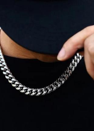 Чоловічий металевий срібний ланцюжок на шию зі сталі, ширина 8 мм2 фото