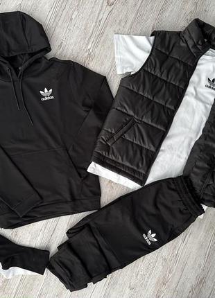 Комплект 5в1 спортивний костюм adidas худі + штани + футболка adidas + жилетка + шкарпетки 2 пари
