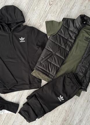 Комплект 5в1 спортивний костюм adidas худі + штани + футболка adidas + жилетка + шкарпетки 2 пари