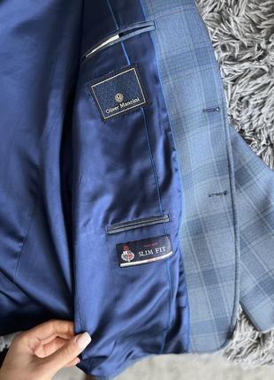 Мужской синий пиджак в клинтинке oliver mancini8 фото