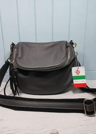 Женская кожаная итальянская сумка серая синяя чёрная жіноча шкіряна сумка чорна італія
