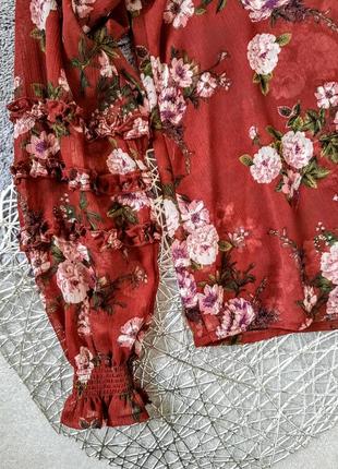 Романтична шифонова прозора блуза з рюшами квітковий принт3 фото