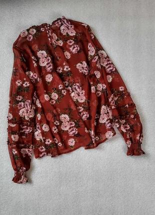 Романтична шифонова прозора блуза з рюшами квітковий принт4 фото