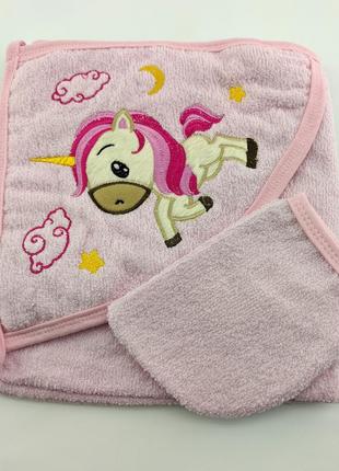 Детское полотенце конверт турция для новорожденного махровое розовое (хдн93)1 фото