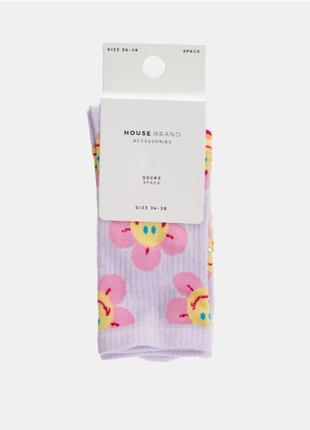 36-38 / 39-41 р нові фірмові жіночі шкарпетки набір 3 пари яскравих шкарпеток квіти смайли house3 фото