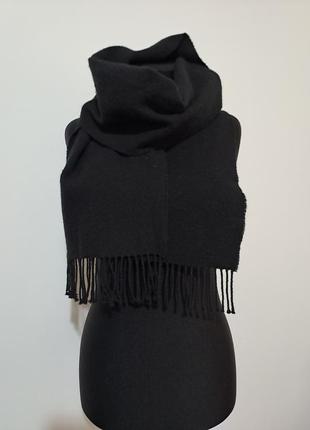 100% шотланская шерсть фирменный базовый черный шерстяной шарф с бахромой5 фото