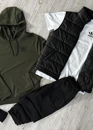 Комплект 5в1 спортивний костюм adidas худі + штани + футболка adidas + жилетка + шкарпетки 2 пари