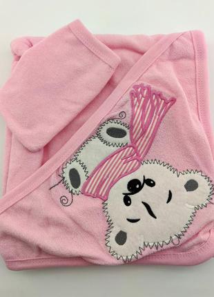 Детское полотенце конверт турция для новорожденного махровое розовое (хдн94)1 фото
