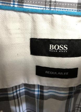 Рубашка hugo boss з довгим рукавом l біло-сіра в крупну клітинку3 фото