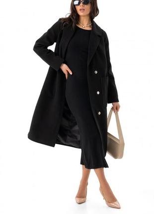 Пальто женское кашемировое шерстяное демисезонное весеннее осеннее однотонное черное3 фото