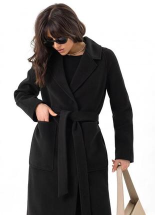 Пальто женское кашемировое шерстяное демисезонное весеннее осеннее однотонное черное8 фото