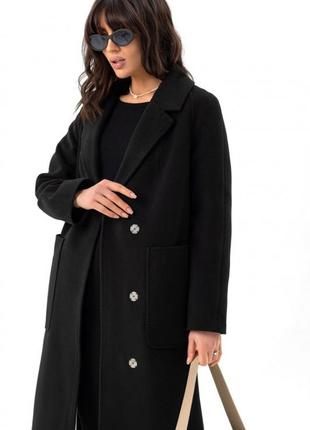 Пальто женское кашемировое шерстяное демисезонное весеннее осеннее однотонное черное2 фото
