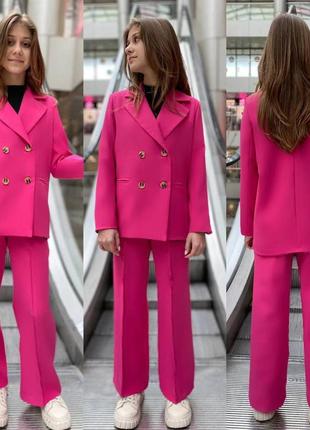 Стильний костюм для дівчаток піджак і штани палаццо, розміри на зріст 128 — 164 + відеообзор6 фото