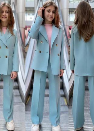 Стильний костюм для дівчаток піджак і штани палаццо, розміри на зріст 128 — 164 + відеообзор7 фото