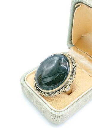 Вінтажне кільце з камінцем чорний агат