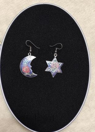 Серьги винтажные   moon &, star  с  ​​бабочкой и цветком.1 фото