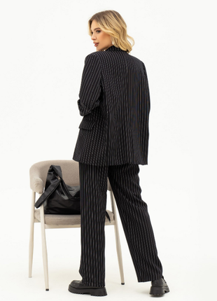Черный полосатый брючный костюм классика деловой деми3 фото