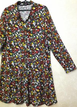 Трендовое платье- рубашка цветочный принт свободное платье с длинными рукавами1 фото
