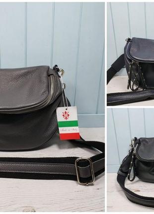 Женская кожаная итальянская сумка серая синяя чёрная жіноча шкіряна сумка чорна італія2 фото