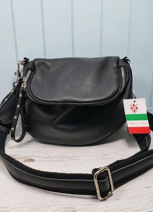 Женская кожаная итальянская сумка серая синяя чёрная жіноча шкіряна сумка чорна італія4 фото