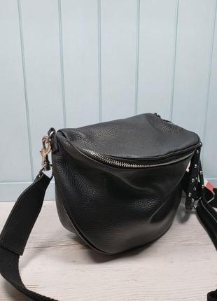 Женская кожаная итальянская сумка серая синяя чёрная жіноча шкіряна сумка чорна італія6 фото