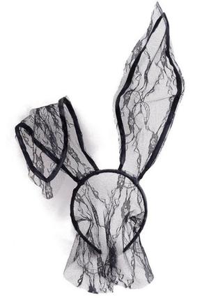 Маска кролика с вуалью ушки уши обруч с ушами кружевные4 фото