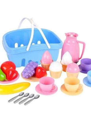 Набір дитячої посудки технок_іграшковий посуд в кошику1 фото
