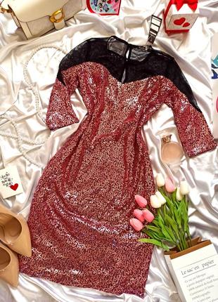 Платье с паетками / с сеткой / розового цвета / обтягивающее / по фигуре / праздничное4 фото