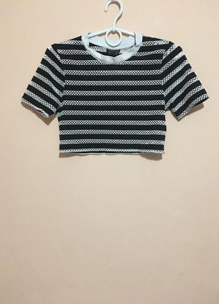 Полосатый кроп топ topshop striped airtex crop tee в сеточку6 фото