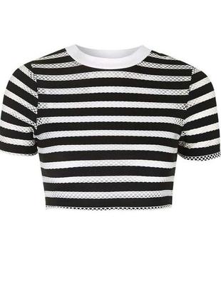 Полосатый кроп топ topshop striped airtex crop tee в сеточку5 фото