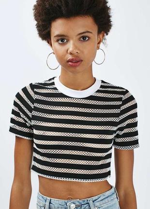 Смугастий кроп топ topshop striped airtex crop tee в сіточку