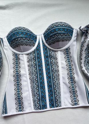 Корсет вышиванка в укройнском стиле, корсет с голубой вышивкой5 фото