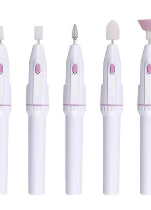 Фрезер ручка и 5 насадок для ногтей на батарейках, портативный аппарат для маникюра и педикюра,фреза,дрель для манікюру та педикюру10 фото