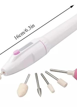 Фрезер ручка и 5 насадок для ногтей на батарейках, портативный аппарат для маникюра и педикюра,фреза,дрель для манікюру та педикюру4 фото