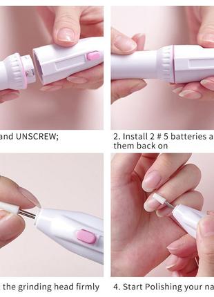 Фрезер ручка и 5 насадок для ногтей на батарейках, портативный аппарат для маникюра и педикюра,фреза,дрель для манікюру та педикюру8 фото