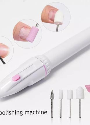Фрезер ручка и 5 насадок для ногтей на батарейках, портативный аппарат для маникюра и педикюра,фреза,дрель для манікюру та педикюру3 фото
