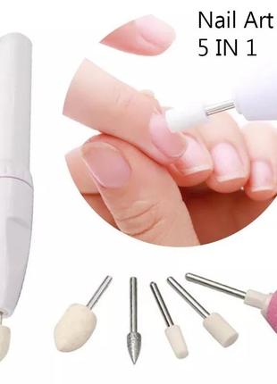 Фрезер ручка и 5 насадок для ногтей на батарейках, портативный аппарат для маникюра и педикюра,фреза,дрель для манікюру та педикюру2 фото