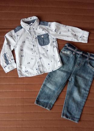 Детский комплект на мальчика 86 см джинсы denim co рубашка topomini ремень 12-18 мес м костюм штаны