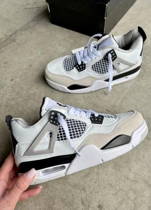 Крутые женские унисекс кроссовки our Air Jordan page 4 military premium бежевые с молочным5 фото